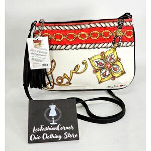 NWT Brighton White and Red Canvas Crossbody Glitter & Go Pouch Bag Small 1853